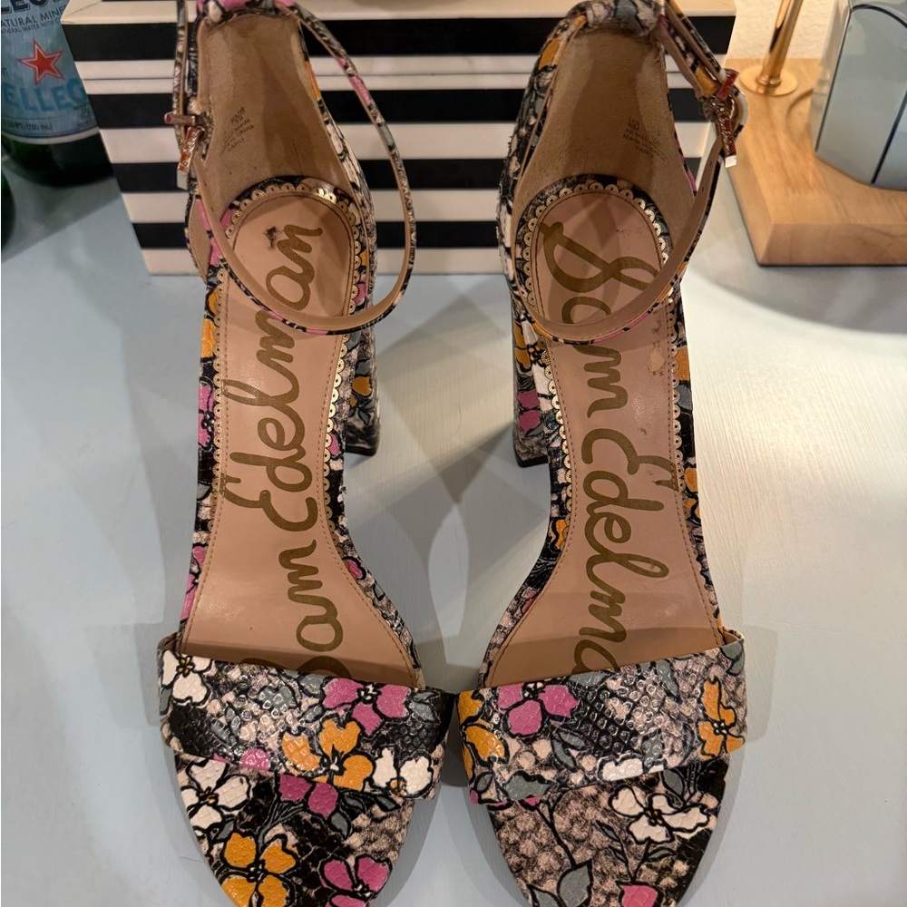 Sam Edelman Multicolor Floral Ankle Strap Heels
